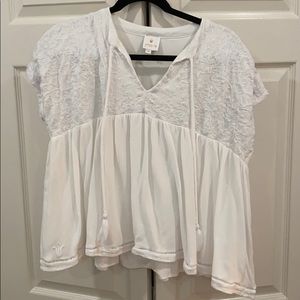 J. Marie white embroidered cap sleeve blouse